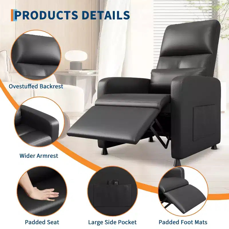 Fauteuil inclinable électrique COZONY avec chauffage et massage, inclinable électrique réglable en cuir PU, dossier haut, siège rembourré, canapé de cinéma maison pour salon
