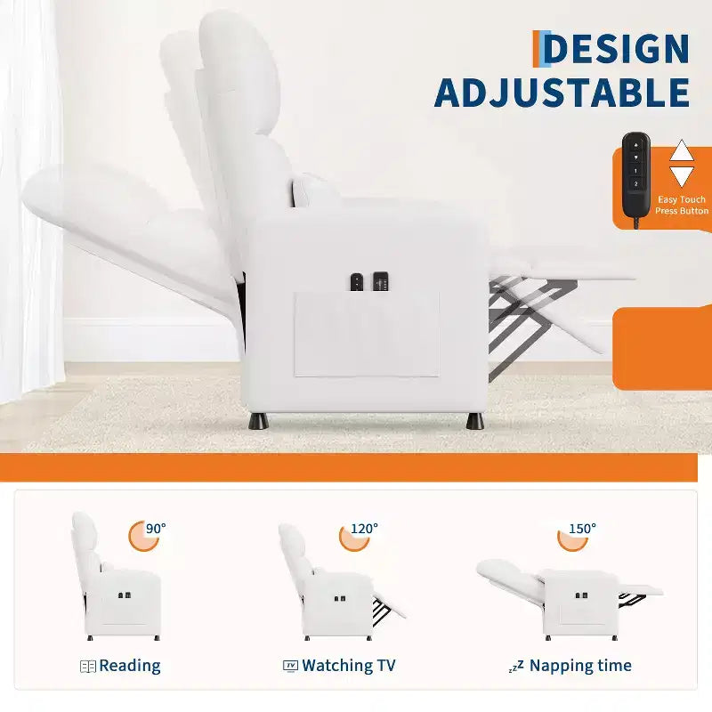 Fauteuil inclinable électrique COZONY avec chauffage et massage, inclinable électrique réglable en cuir PU, dossier haut, siège rembourré, canapé de cinéma maison pour salon