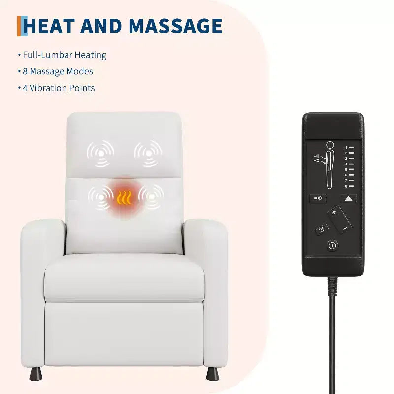 Fauteuil inclinable électrique COZONY avec chauffage et massage, inclinable électrique réglable en cuir PU, dossier haut, siège rembourré, canapé de cinéma maison pour salon