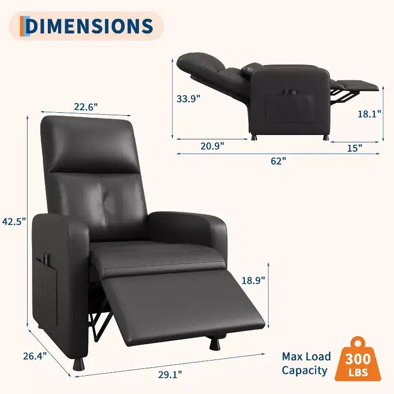 Fauteuil inclinable électrique COZONY avec chauffage et massage, inclinable électrique réglable en cuir PU, dossier haut, siège rembourré, canapé de cinéma maison pour salon