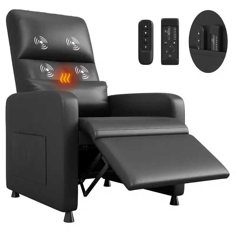 Fauteuil inclinable électrique COZONY avec chauffage et massage, inclinable électrique réglable en cuir PU, dossier haut, siège rembourré, canapé de cinéma maison pour salon