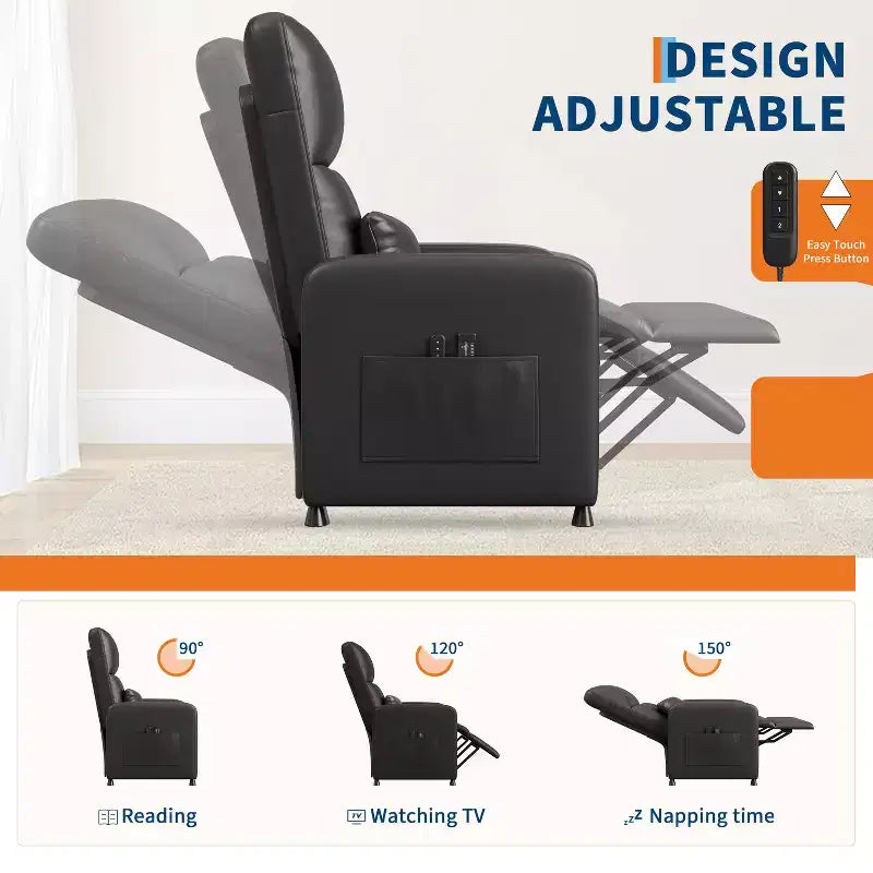Fauteuil inclinable électrique COZONY avec chauffage et massage, inclinable électrique réglable en cuir PU, dossier haut, siège rembourré, canapé de cinéma maison pour salon