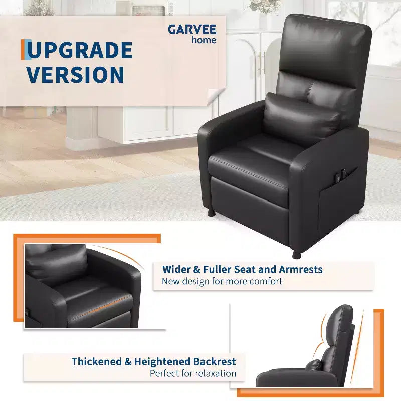 Fauteuil inclinable électrique COZONY avec chauffage et massage, inclinable électrique réglable en cuir PU, dossier haut, siège rembourré, canapé de cinéma maison pour salon