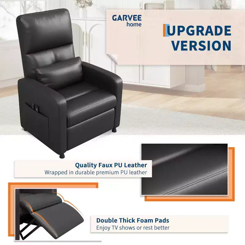 Fauteuil inclinable électrique COZONY avec chauffage et massage, inclinable électrique réglable en cuir PU, dossier haut, siège rembourré, canapé de cinéma maison pour salon