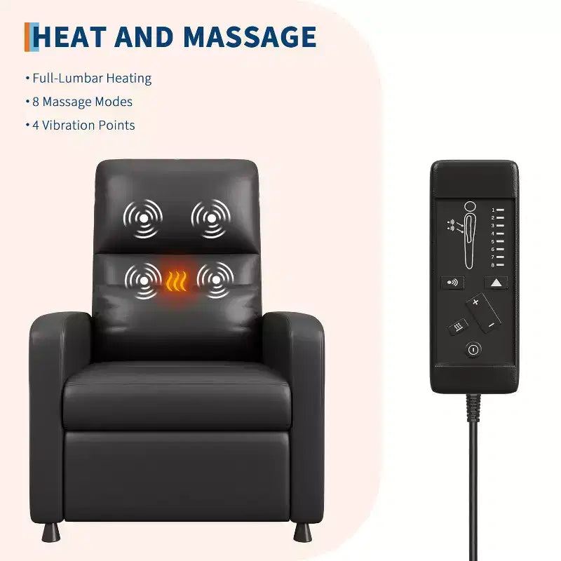Fauteuil inclinable électrique COZONY avec chauffage et massage, inclinable électrique réglable en cuir PU, dossier haut, siège rembourré, canapé de cinéma maison pour salon