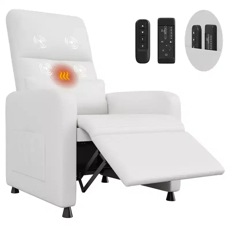 Fauteuil inclinable électrique COZONY avec chauffage et massage, inclinable électrique réglable en cuir PU, dossier haut, siège rembourré, canapé de cinéma maison pour salon