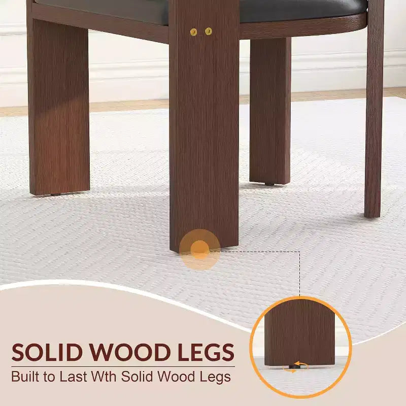 Chaises de salle à manger modernes du milieu du siècle, lot de 3 chaises de cuisine en cuir PU avec dossier incurvé et cadre en bois de caoutchouc