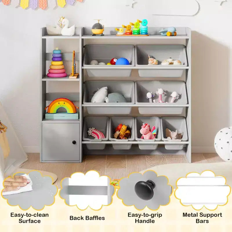 Meuble de rangement et bibliothèque pour enfants Costway, bibliothèque en bois avec 4 petites boîtes et 4 grandes boîtes Gris/Blanc