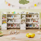 Meuble de rangement et bibliothèque pour enfants Costway, bibliothèque en bois avec 4 petites boîtes et 4 grandes boîtes Gris/Blanc