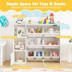 Meuble de rangement et bibliothèque pour enfants Costway, bibliothèque en bois avec 4 petites boîtes et 4 grandes boîtes Gris/Blanc
