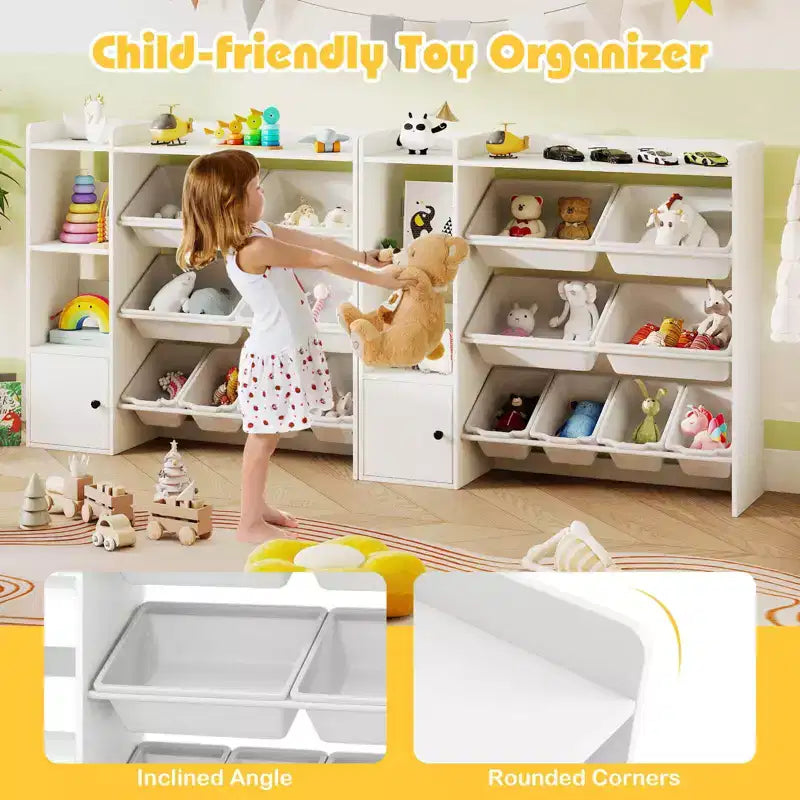 Meuble de rangement et bibliothèque pour enfants Costway, bibliothèque en bois avec 4 petites boîtes et 4 grandes boîtes Gris/Blanc