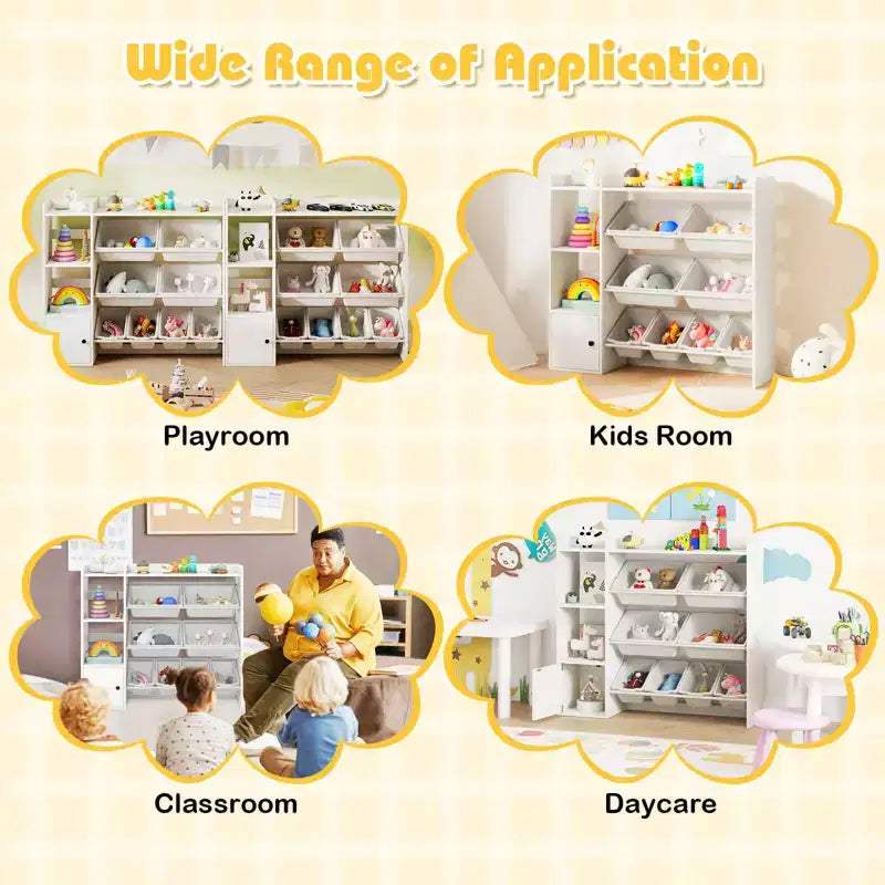 Meuble de rangement et bibliothèque pour enfants Costway, bibliothèque en bois avec 4 petites boîtes et 4 grandes boîtes Gris/Blanc