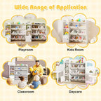 Meuble de rangement et bibliothèque pour enfants Costway, bibliothèque en bois avec 4 petites boîtes et 4 grandes boîtes Gris/Blanc