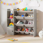 Meuble de rangement et bibliothèque pour enfants Costway, bibliothèque en bois avec 4 petites boîtes et 4 grandes boîtes Gris/Blanc