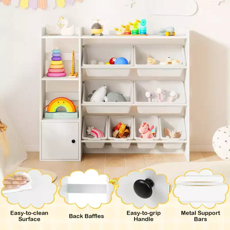 Meuble de rangement et bibliothèque pour enfants Costway, bibliothèque en bois avec 4 petites boîtes et 4 grandes boîtes Gris/Blanc