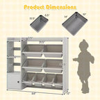 Meuble de rangement et bibliothèque pour enfants Costway, bibliothèque en bois avec 4 petites boîtes et 4 grandes boîtes Gris/Blanc