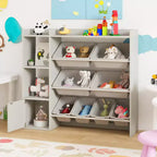 Meuble de rangement et bibliothèque pour enfants Costway, bibliothèque en bois avec 4 petites boîtes et 4 grandes boîtes Gris/Blanc