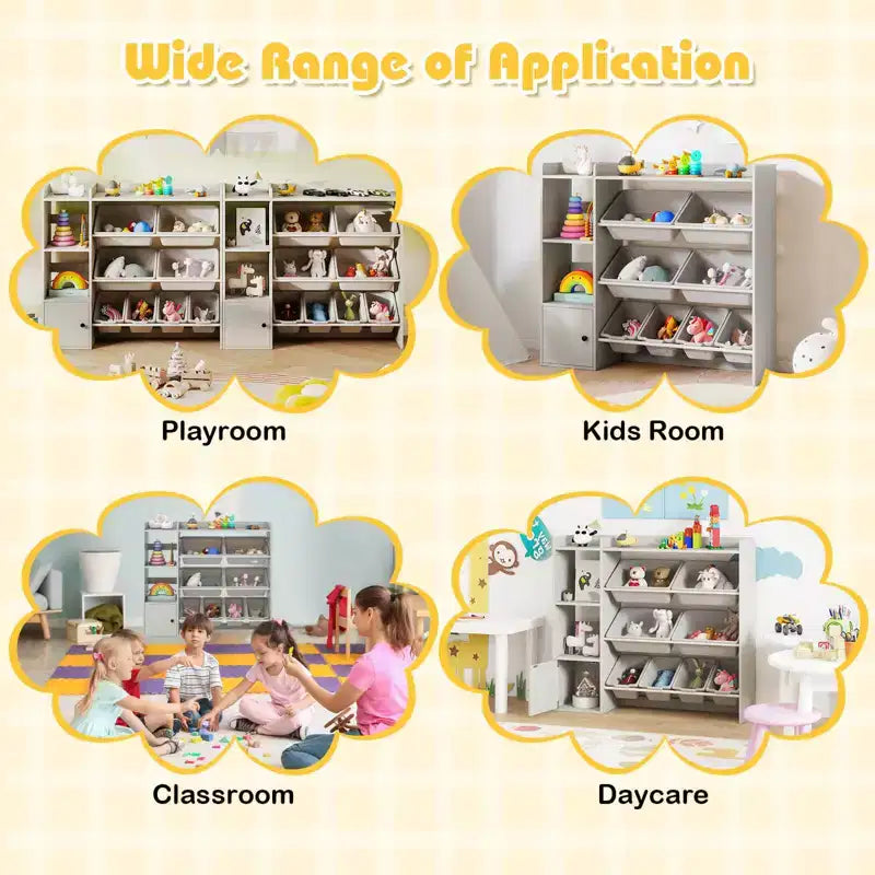 Meuble de rangement et bibliothèque pour enfants Costway, bibliothèque en bois avec 4 petites boîtes et 4 grandes boîtes Gris/Blanc