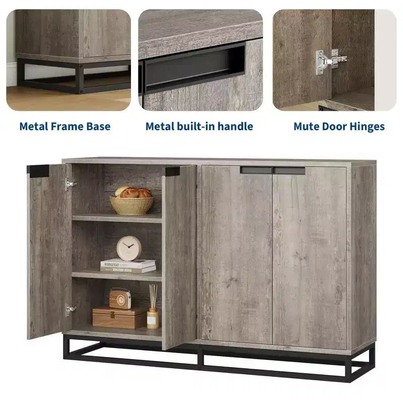 Buffet moderne avec 4 portes et étagères, Armoire de rangement, bahut