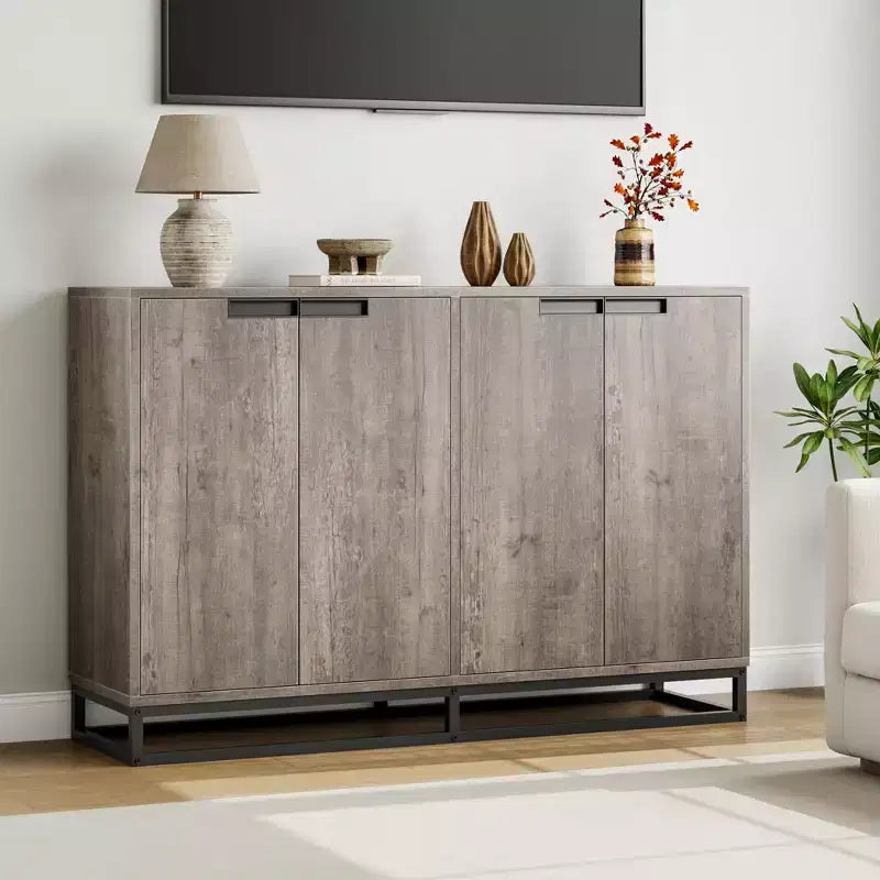 Buffet moderne avec 4 portes et étagères, Armoire de rangement, bahut