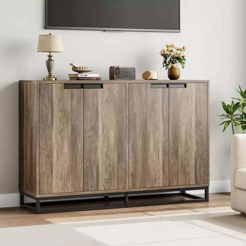 Buffet moderne avec 4 portes et étagères, Armoire de rangement, bahut