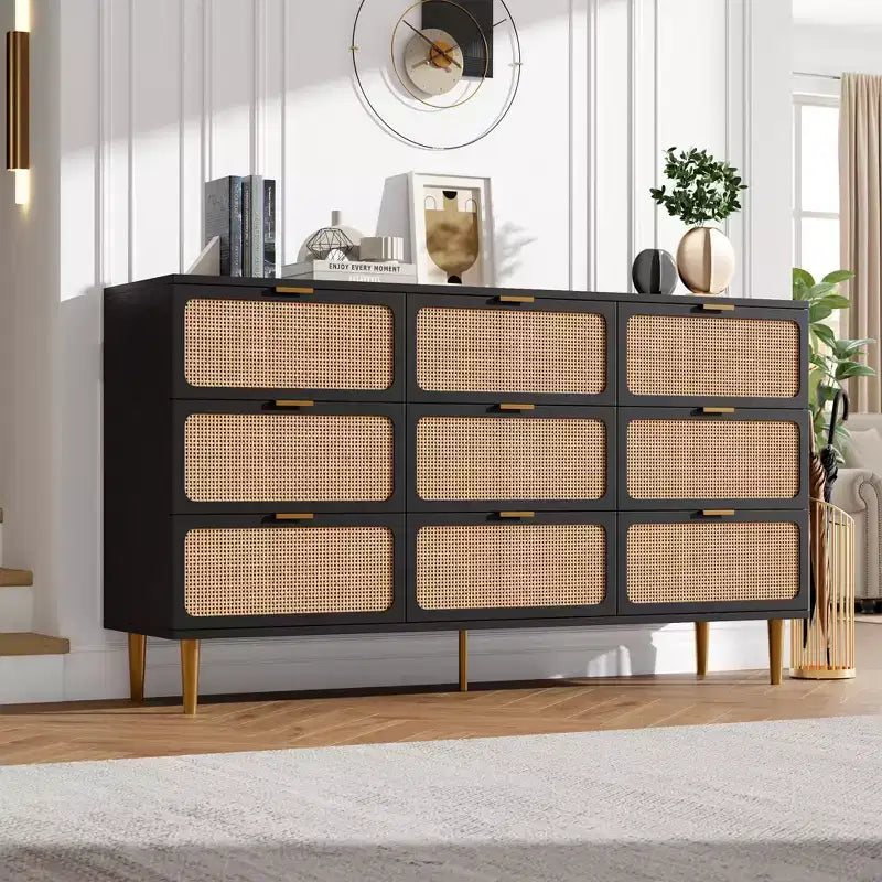 Commode en rotin pour la chambre, armoires de rangement grande capacité pour la garde-robe, convient pour le salon, le couloir et la chambre d'enfant.