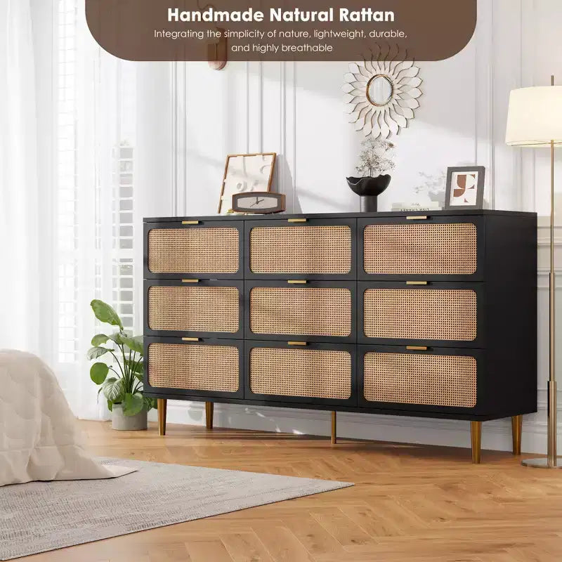 Commode en rotin pour la chambre, armoires de rangement grande capacité pour la garde-robe, convient pour le salon, le couloir et la chambre d'enfant.