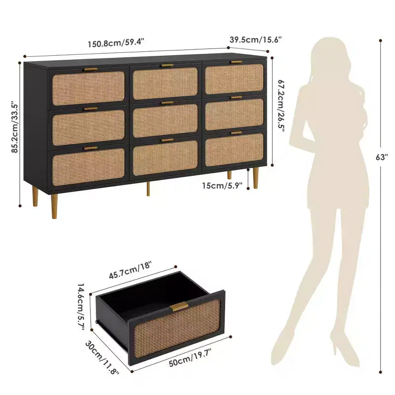 Commode en rotin pour la chambre, armoires de rangement grande capacité pour la garde-robe, convient pour le salon, le couloir et la chambre d'enfant.