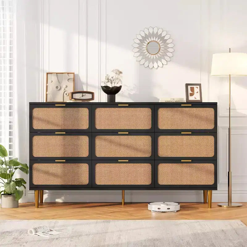 Rattan chest of drawers for the bedroom, large-capacity drawer cabinets for the wardrobe, suitable for the living room, hallway, and children's room.