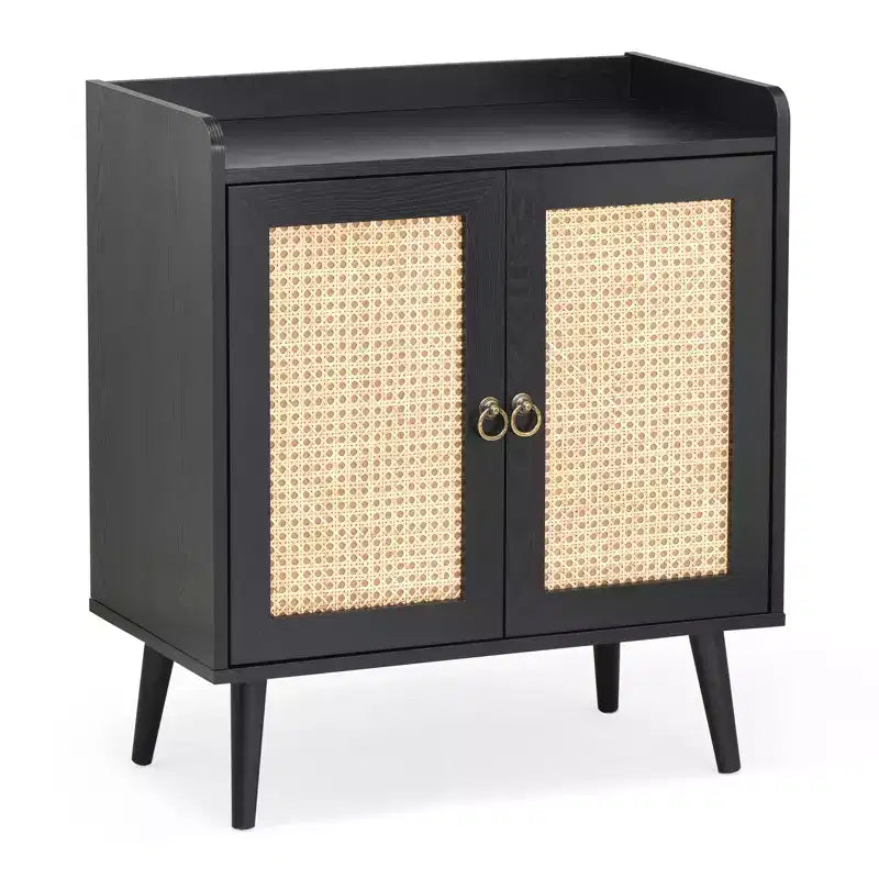 JVNOXK Buffet de salle à manger avec rangement, meuble à liqueurs avec portes décorées en rotin, console pour le salon - Noir