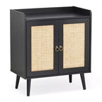 JVNOXK Buffet de salle à manger avec rangement, meuble à liqueurs avec portes décorées en rotin, console pour le salon - Noir