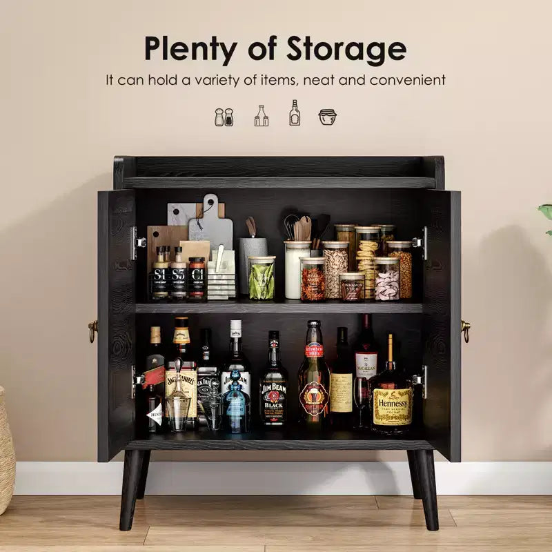 JVNOXK Buffet de salle à manger avec rangement, meuble à liqueurs avec portes décorées en rotin, console pour le salon - Noir