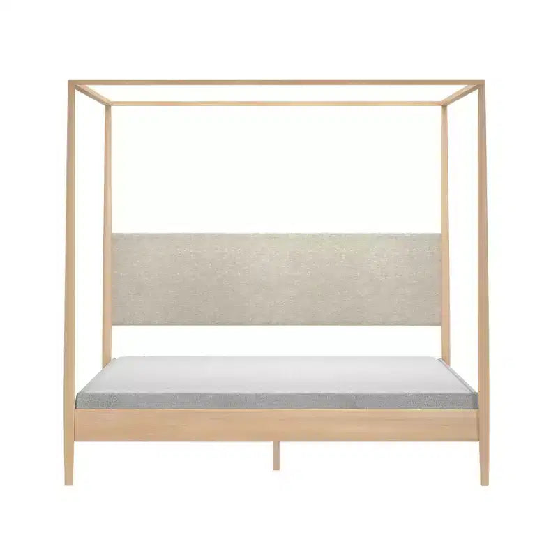 Harbor King Canopy Bed with Upholstered Headboard, Blonde/Swiss Coffee (MD2411-01)