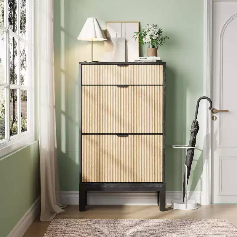 2 tiroirs abattants, meuble à chaussures fin et étroit, sur pied, pour l'entrée, armoire à chaussures de rangement