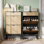 2 tiroirs abattants, meuble à chaussures fin et étroit, sur pied, pour l'entrée, armoire à chaussures de rangement
