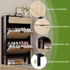 2 tiroirs abattants, meuble à chaussures fin et étroit, sur pied, pour l'entrée, armoire à chaussures de rangement
