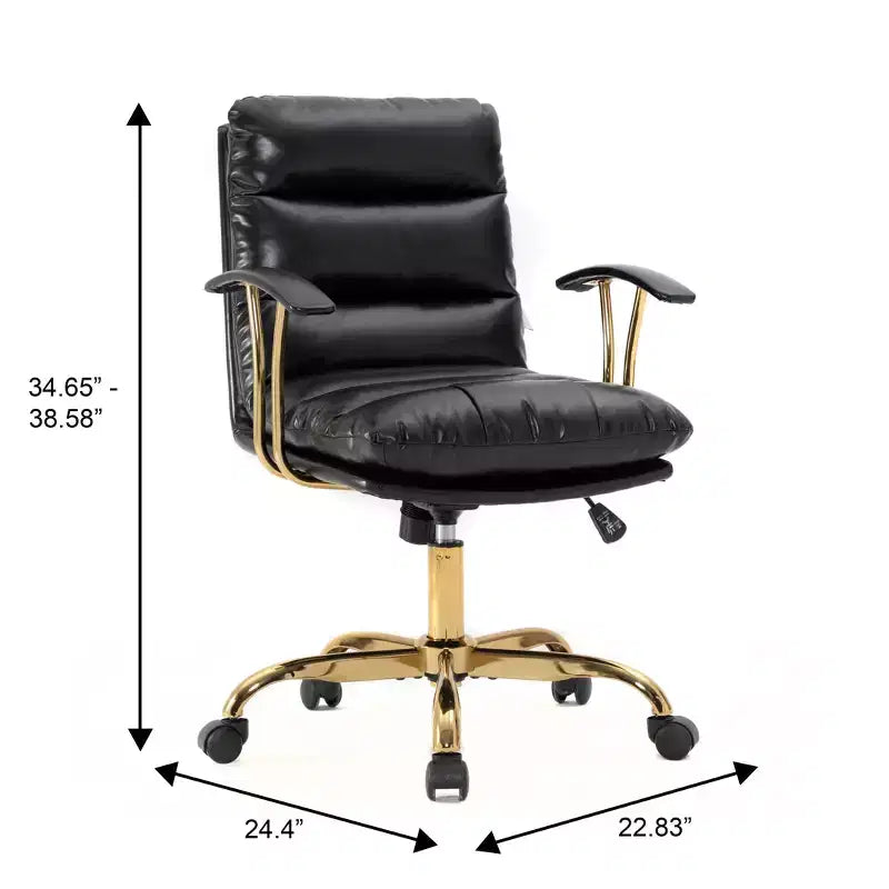 HomeStock Chaise de bureau exécutive à coussin noir, hauteur réglable de 42 po avec pivots