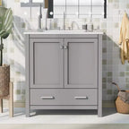 Meuble-lavabo de salle de bain de 76 cm avec lavabo simple, meuble sous-vasque combiné avec lavabo sous plan, meuble de rangement de salle de bain avec 2 portes et 1 tiroir, fermeture en douceur