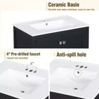 Meuble-lavabo de salle de bain de 76 cm avec lavabo simple, meuble sous-vasque combiné avec lavabo sous plan, meuble de rangement de salle de bain avec 2 portes et 1 tiroir, fermeture en douceur