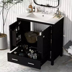Meuble-lavabo de salle de bain de 76 cm avec lavabo simple, meuble sous-vasque combiné avec lavabo sous plan, meuble de rangement de salle de bain avec 2 portes et 1 tiroir, fermeture en douceur