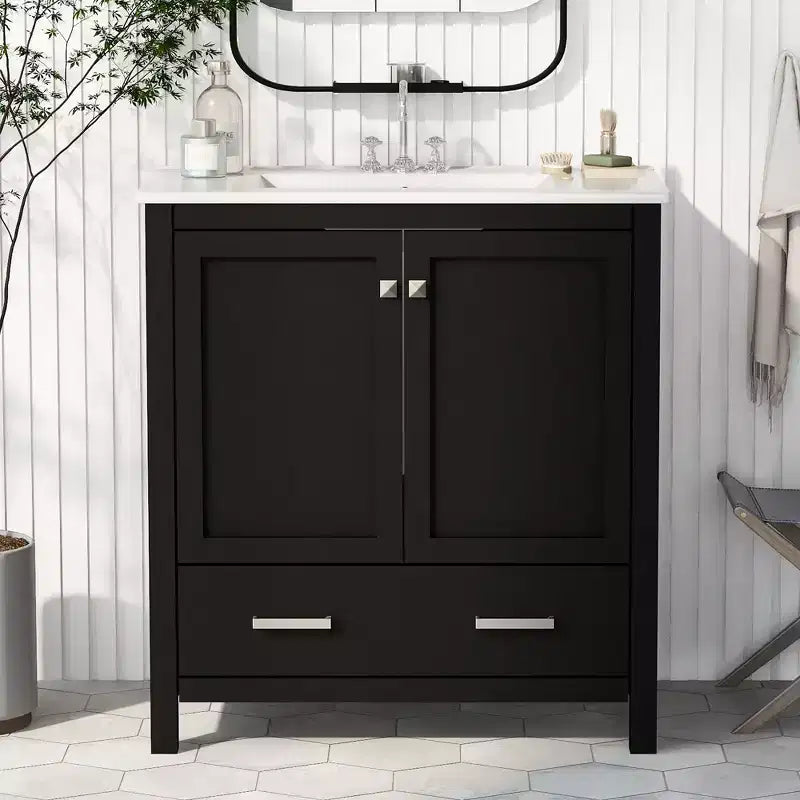 30 Bathroom Vanity with Single Sink, Combo Cabinet Undermount Sink, Bathroom Storage Cabinet with 2 Doors and a Drawer, Soft Closing