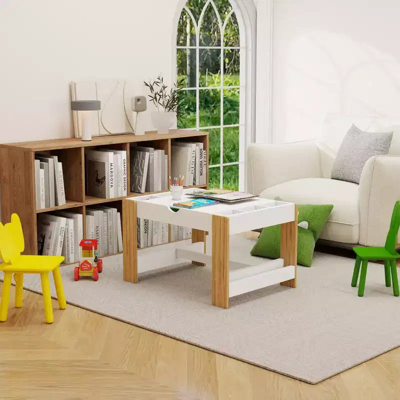 Table de jeu 2-en-1 Whisen Kids avec 7 compartiments de rangement, compatible avec les briques de construction LEGO - Blanc et Vert