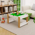 Table de jeu 2-en-1 Whisen Kids avec 7 compartiments de rangement, compatible avec les briques de construction LEGO - Blanc et Vert