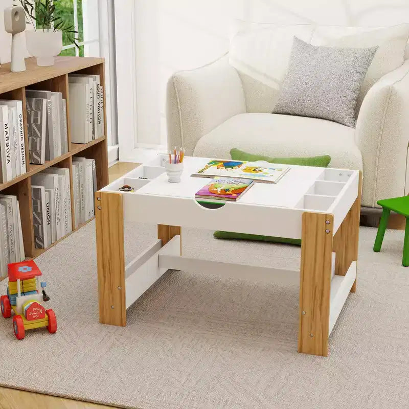 Table de jeu 2-en-1 Whisen Kids avec 7 compartiments de rangement, compatible avec les briques de construction LEGO - Blanc et Vert