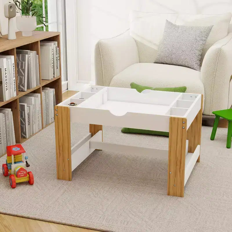 Table de jeu 2-en-1 Whisen Kids avec 7 compartiments de rangement, compatible avec les briques de construction LEGO - Blanc et Vert