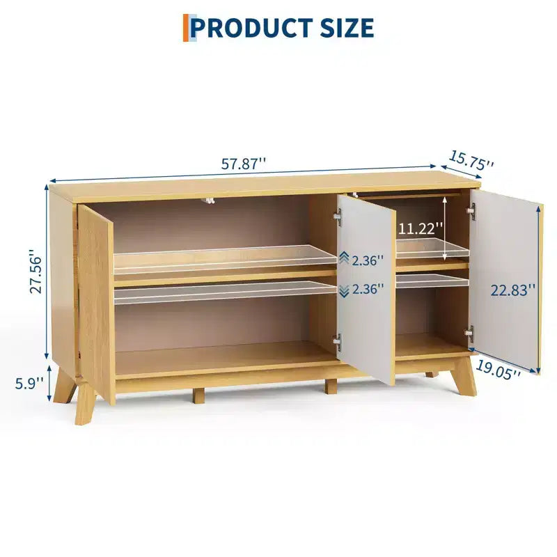 Bahut de salle à manger 58 po avec 3 portes, table console incurvée de style rustique et armoire de rangement pour bar à café.