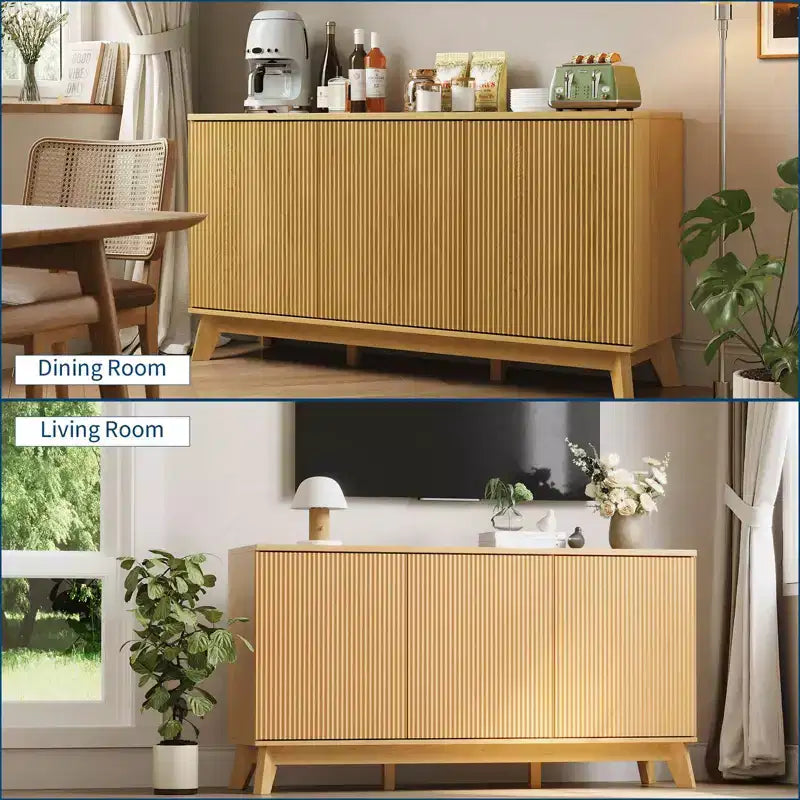 Bahut de salle à manger 58 po avec 3 portes, table console incurvée de style rustique et armoire de rangement pour bar à café.