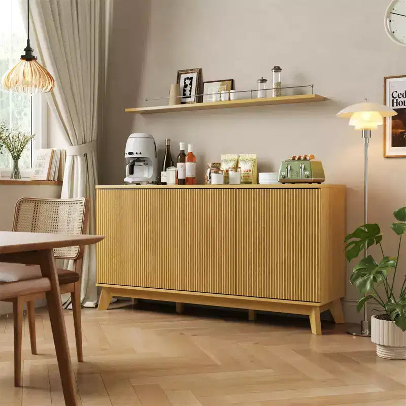 Bahut de salle à manger 58 po avec 3 portes, table console incurvée de style rustique et armoire de rangement pour bar à café.