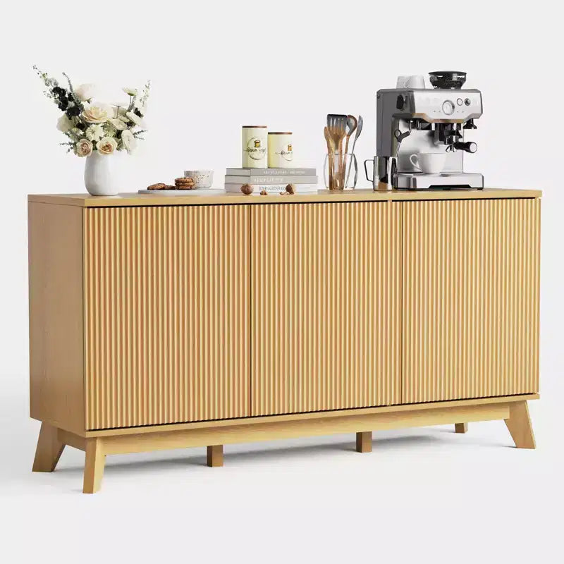 Bahut de salle à manger 58 po avec 3 portes, table console incurvée de style rustique et armoire de rangement pour bar à café.