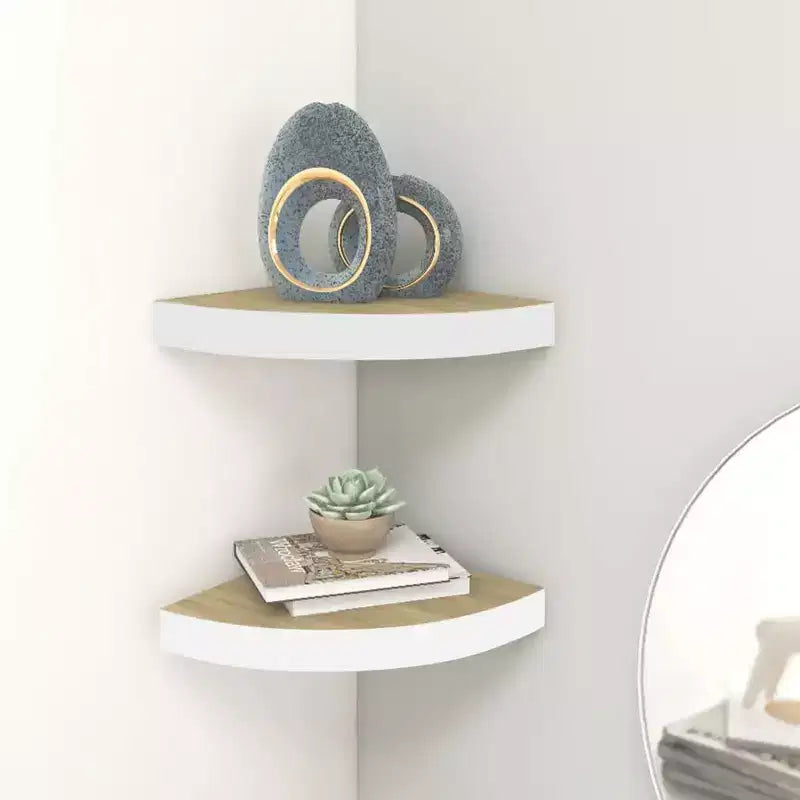 Wall Corner Shelf Set of 2 Oak and white Honeycomb MDF, metal